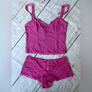 PINK Victoria's Secret Fuchsia Lace Chemise Set